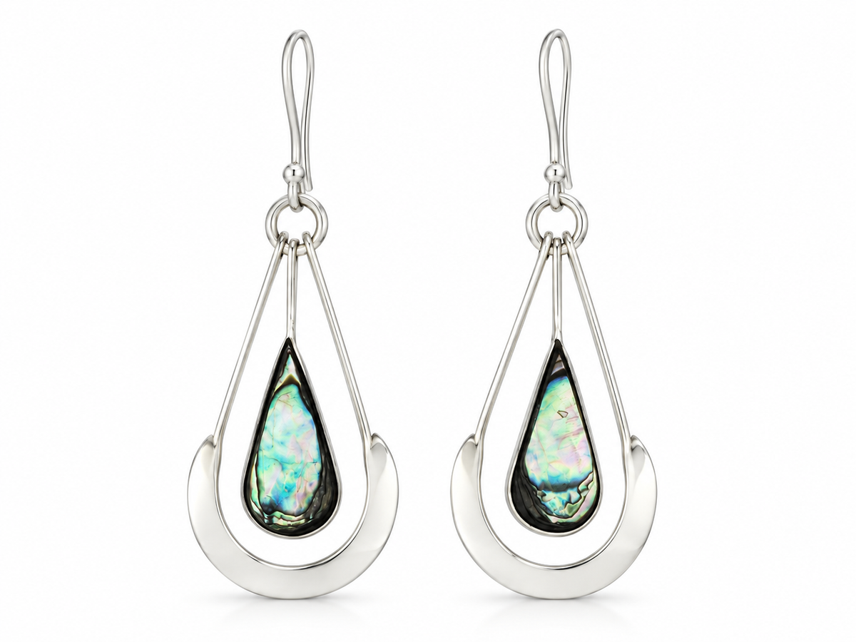 Double Drop Sterling Silver Earrings with Shell Accents
