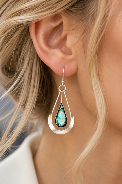 Double Drop Sterling Silver Earrings with Shell Accents
