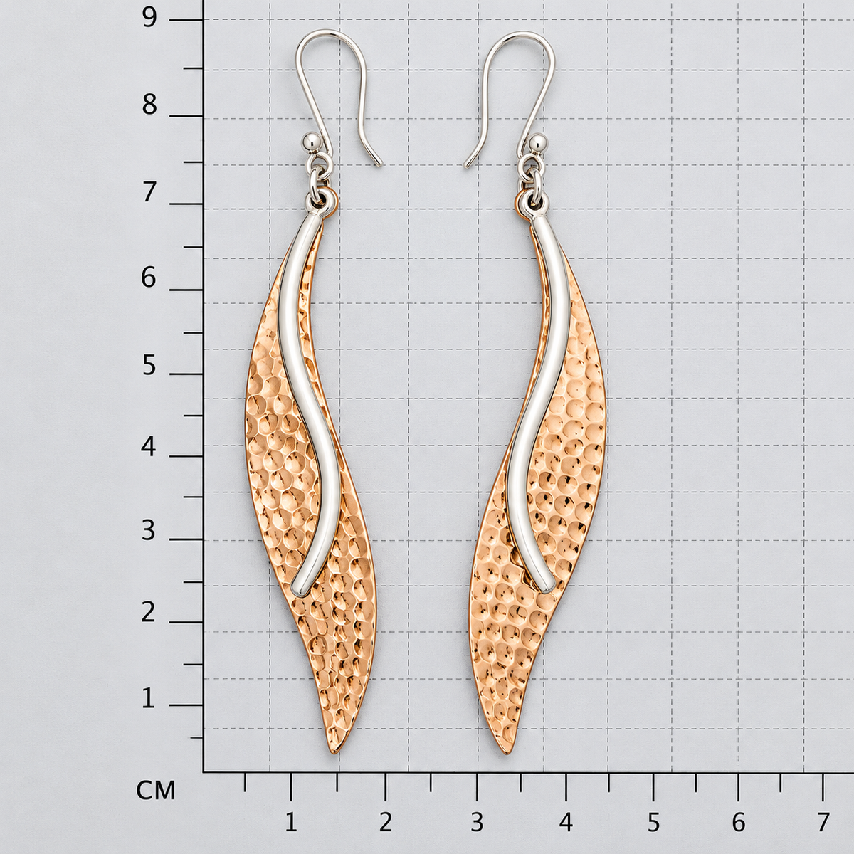 Sterling Silver and Copper Hammered Leaf Earrings with Smooth Tongue Design