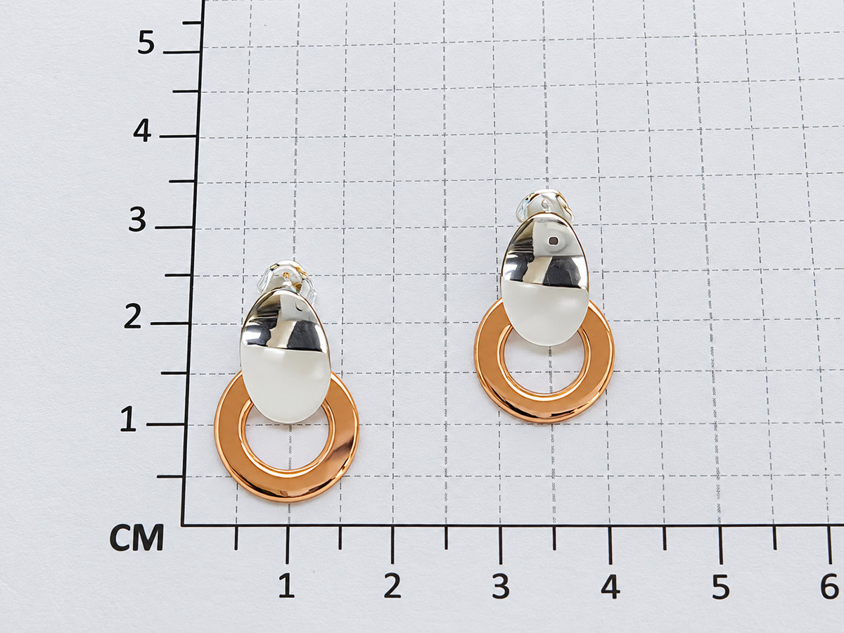Sterling Silver and Copper Flat Smooth Hoop Earrings with Inlaid Oval Design