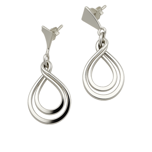 Sterling Silver Movable Double Circle Earrings with Smooth Triangle