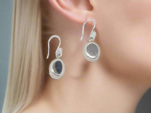 Sterling Silver Medium Gloss Flat Oval Earrings with Ring