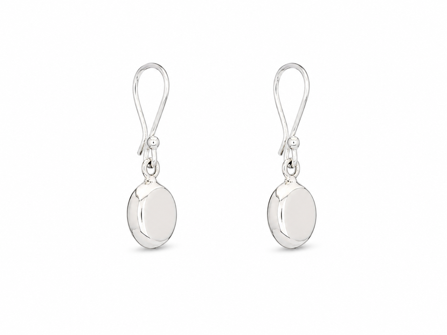 Sterling Silver Medium Gloss Flat Oval Earrings with Ring