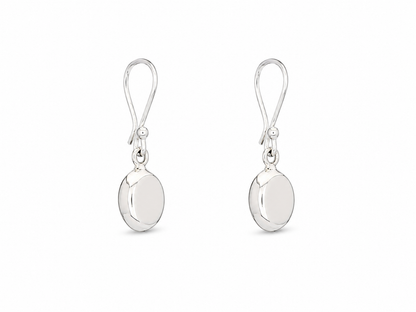 Sterling Silver Medium Gloss Flat Oval Earrings with Ring