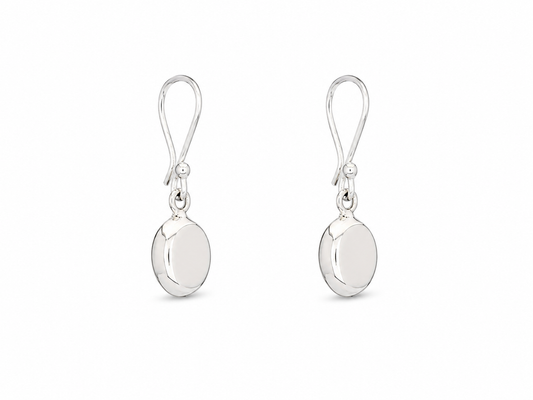 Sterling Silver Medium Gloss Flat Oval Earrings with Ring