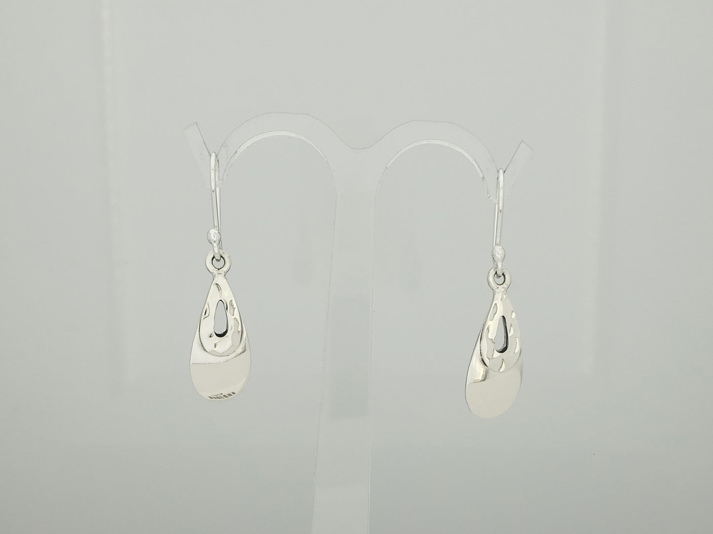 Sterling Silver Mini Smooth Drop Earrings with Hammered Drop