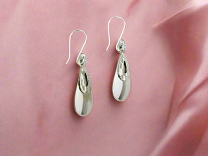 Sterling Silver Mini Smooth Drop Earrings with Hammered Drop