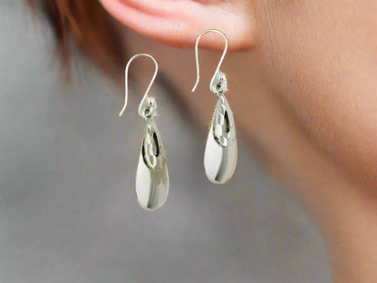 Sterling Silver Mini Smooth Drop Earrings with Hammered Drop