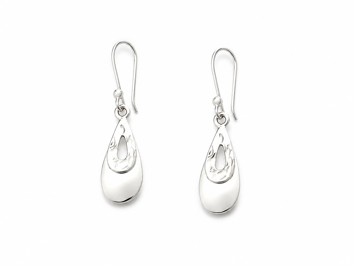 Sterling Silver Mini Smooth Drop Earrings with Hammered Drop