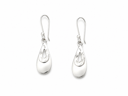 Sterling Silver Mini Smooth Drop Earrings with Hammered Drop
