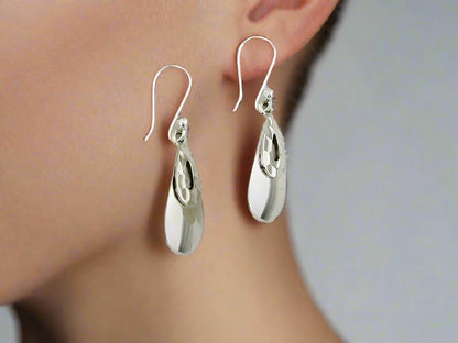 Sterling Silver Mini Smooth Drop Earrings with Hammered Drop