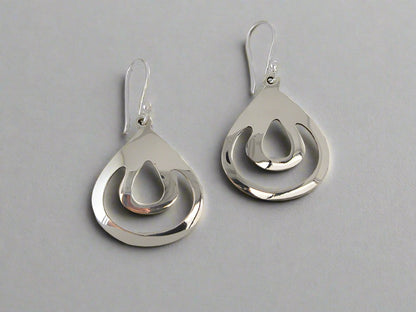 Sterling Silver Double Earring Inlaid Gloss Open Drops with Ring