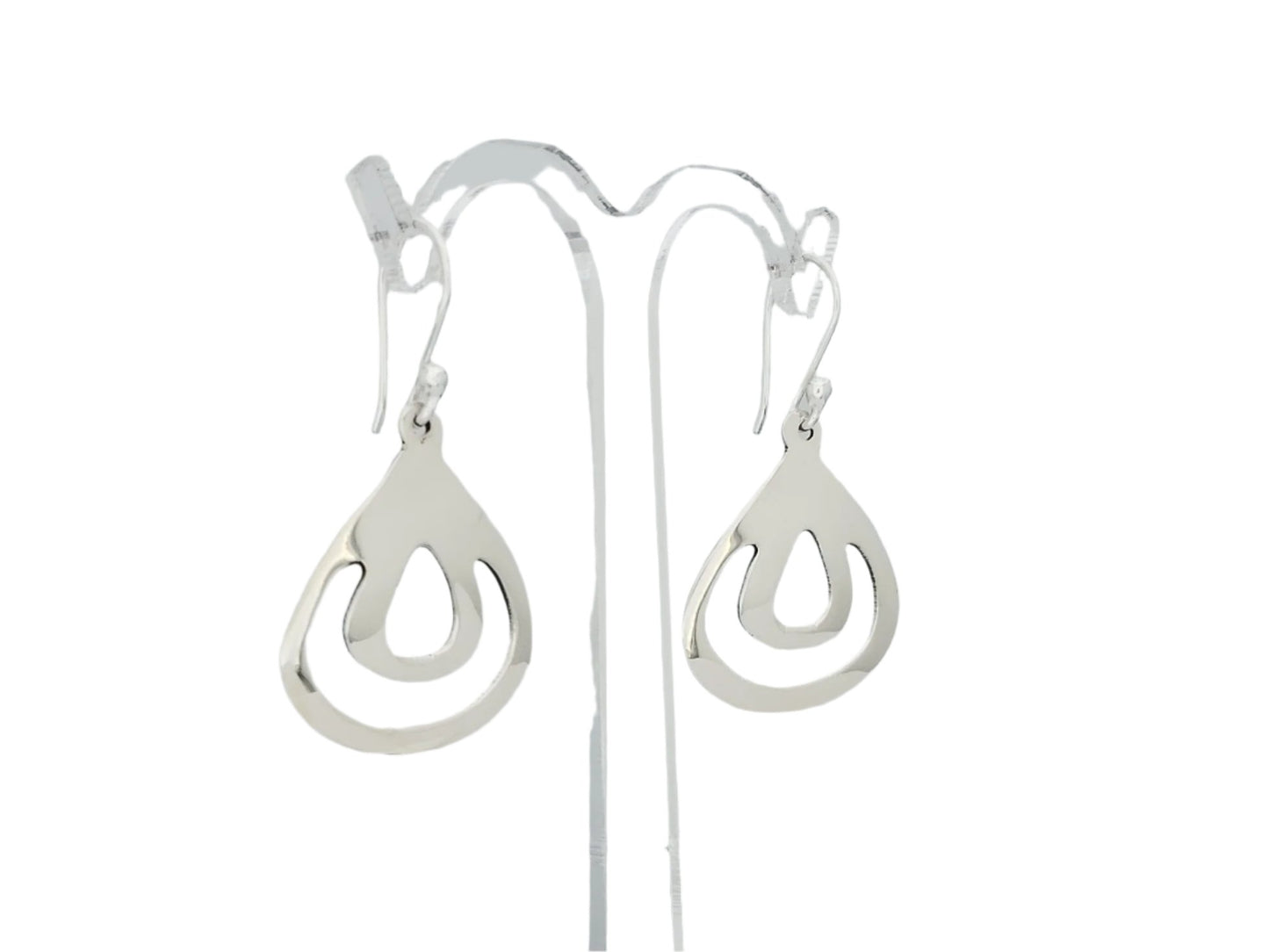 Sterling Silver Double Earring Inlaid Gloss Open Drops with Ring