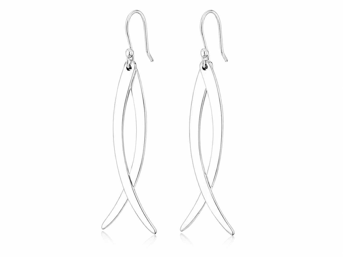 Sterling Silver Two Glossy Flat Fangs Earrings with Ring