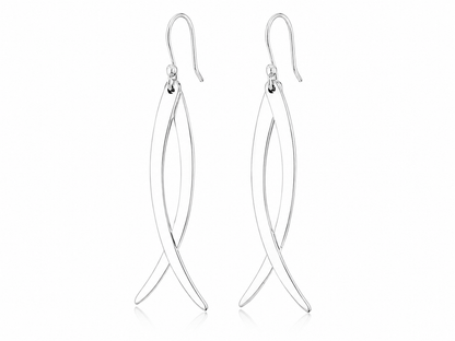 Sterling Silver Two Glossy Flat Fangs Earrings with Ring