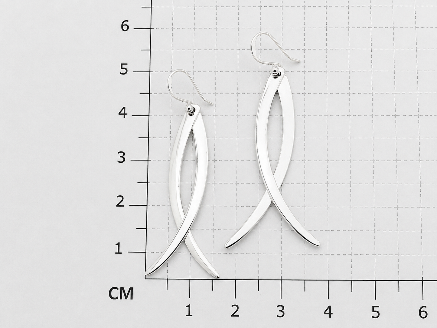 Sterling Silver Two Glossy Flat Fangs Earrings with Ring