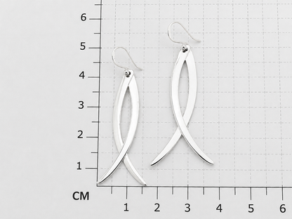 Sterling Silver Two Glossy Flat Fangs Earrings with Ring