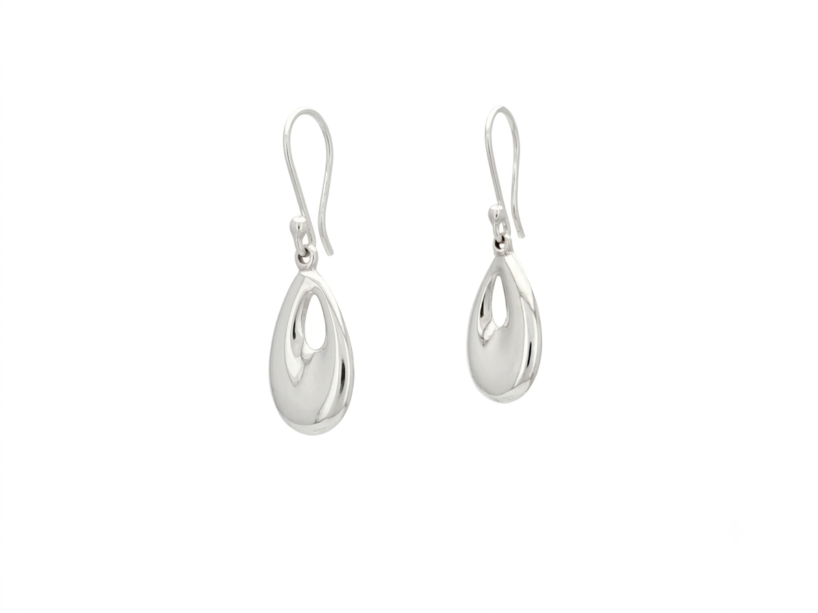 Sterling Silver Medium Smooth Drop Earrings with Hollow and Ring