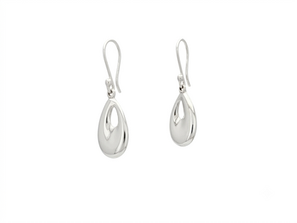 Sterling Silver Medium Smooth Drop Earrings with Hollow and Ring