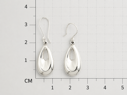 Sterling Silver Medium Smooth Drop Earrings with Hollow and Ring