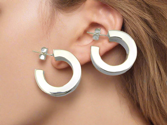 Sterling Silver Large Smooth Wide Earrings