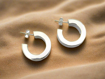 Sterling Silver Large Smooth Wide Earrings