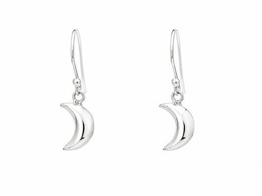 Sterling Silver Mini Smooth Moon Earring with Ring