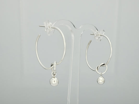 Sterling Silver Hoop Earrings with Knot and Pendant Ball