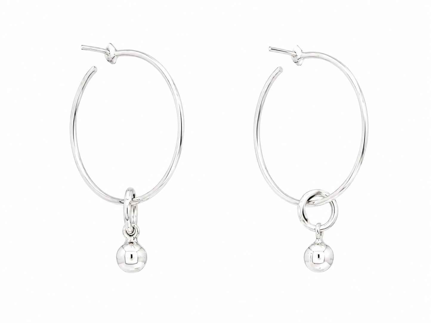 Sterling Silver Hoop Earrings with Knot and Pendant Ball