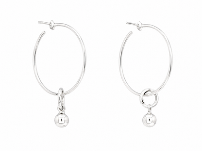 Sterling Silver Hoop Earrings with Knot and Pendant Ball