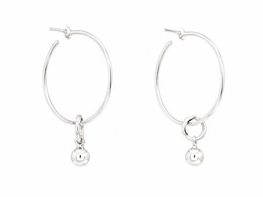 Sterling Silver Hoop Earrings with Knot and Pendant Ball