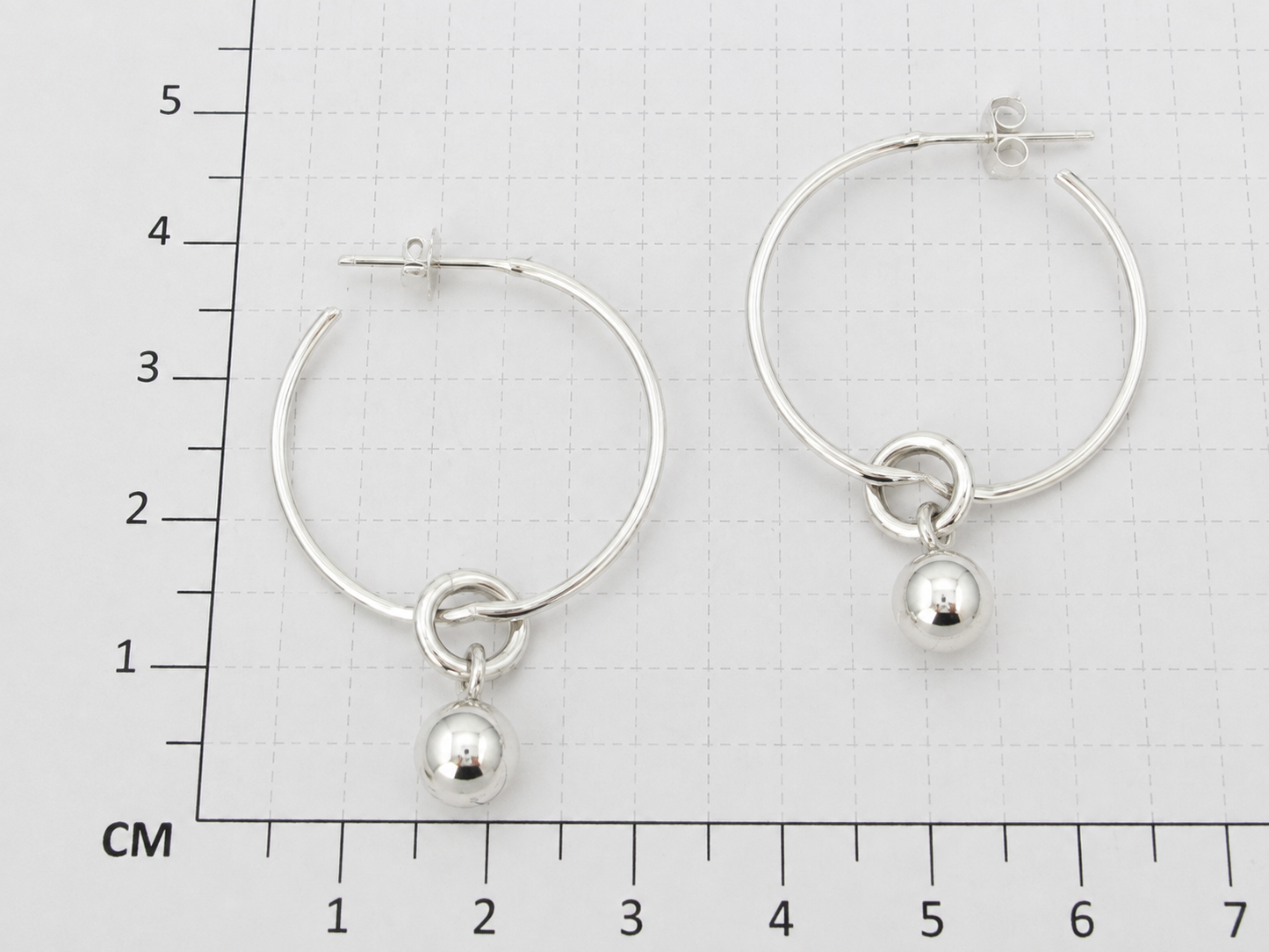 Sterling Silver Hoop Earrings with Knot and Pendant Ball