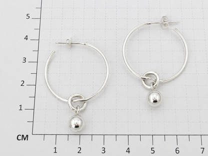 Sterling Silver Hoop Earrings with Knot and Pendant Ball