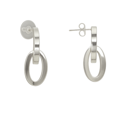 Sterling Silver Double Oval Crimped Glossy Earrings