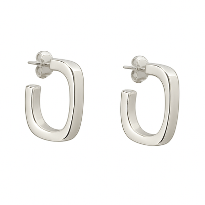 Sterling Silver Square Earrings with Small Displacement