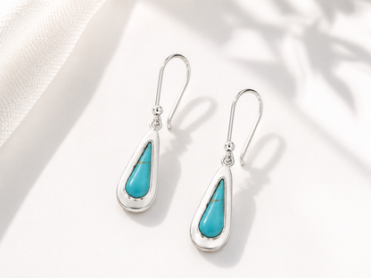Sterling Silver Turquoise Stone Drop Earrings with Ring