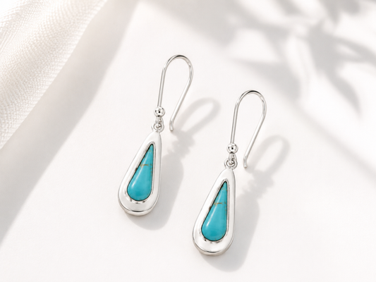 Sterling Silver Turquoise Stone Drop Earrings with Ring