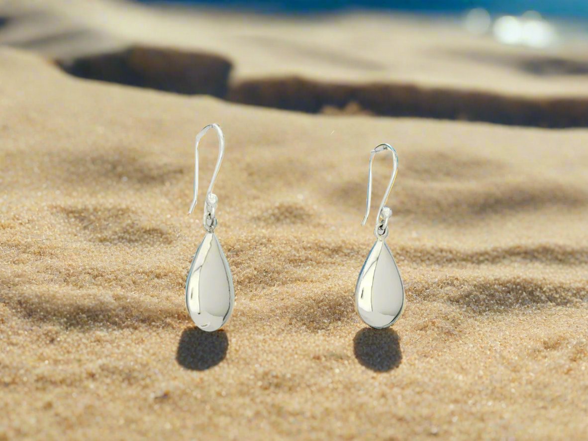 Sterling Silver Smooth Crushed Drop Earrings with Ring