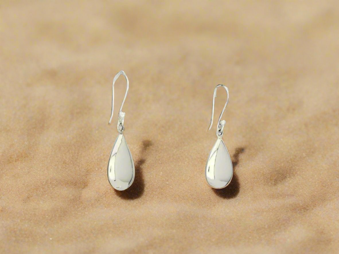 Sterling Silver Smooth Crushed Drop Earrings with Ring