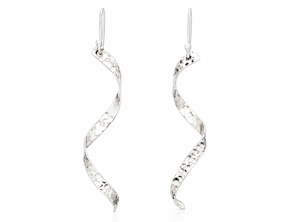 Sterling Silver Hammered Serpentine Earrings with Arillo