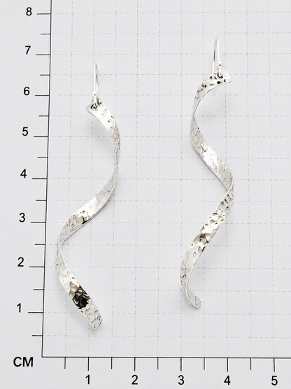 Sterling Silver Hammered Serpentine Earrings with Arillo