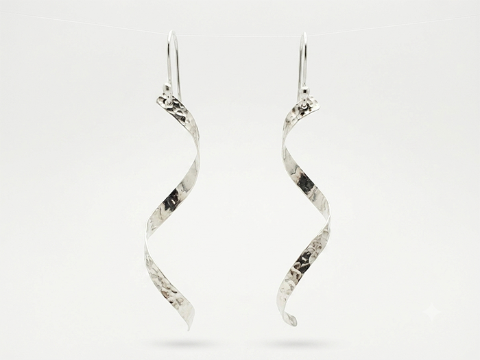 Sterling Silver Hammered Serpentine Earrings with Arillo