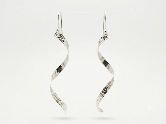 Sterling Silver Hammered Serpentine Earrings with Arillo