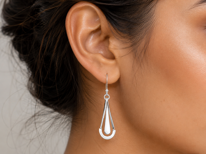Sterling Silver Cardboarded Drop Earrings with Smooth Drop Detail