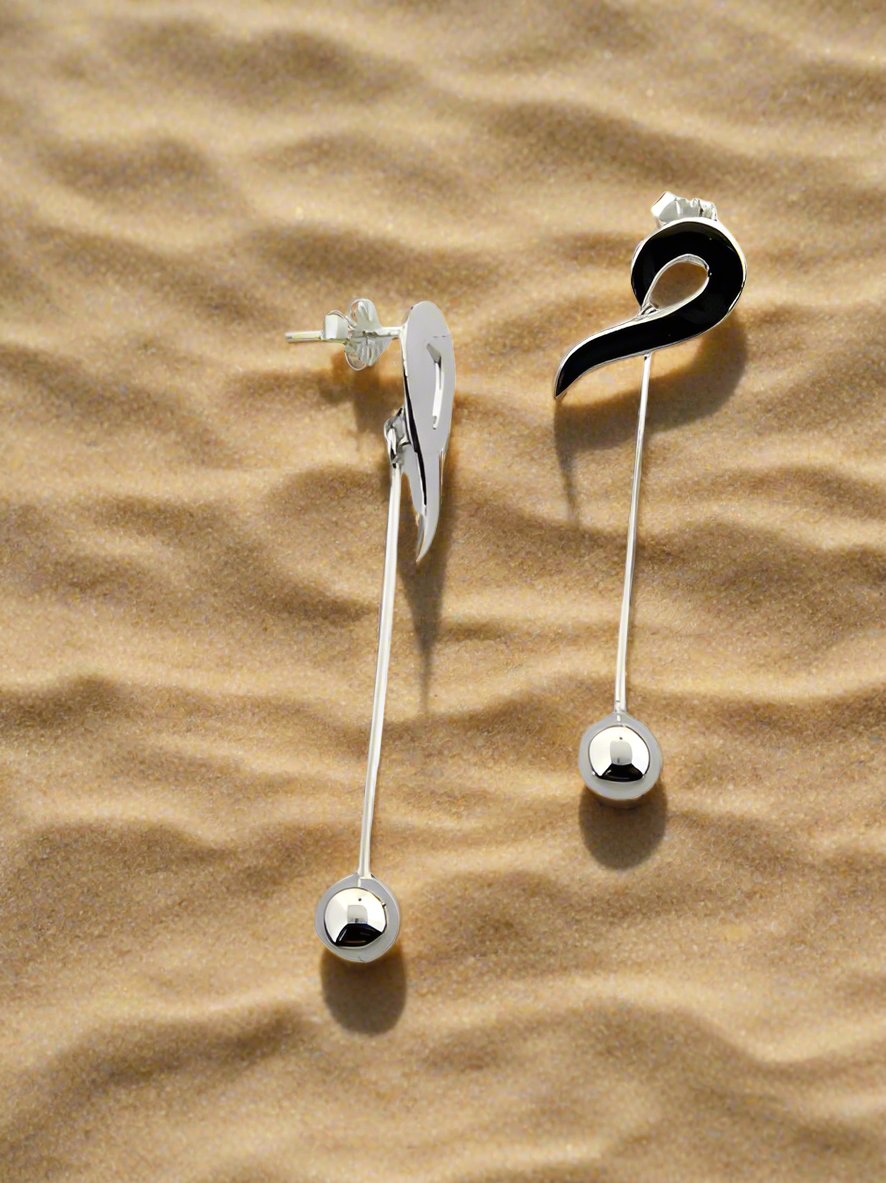 Sterling Silver Smooth Flat Hook Earrings with Stick and Pendant Ball