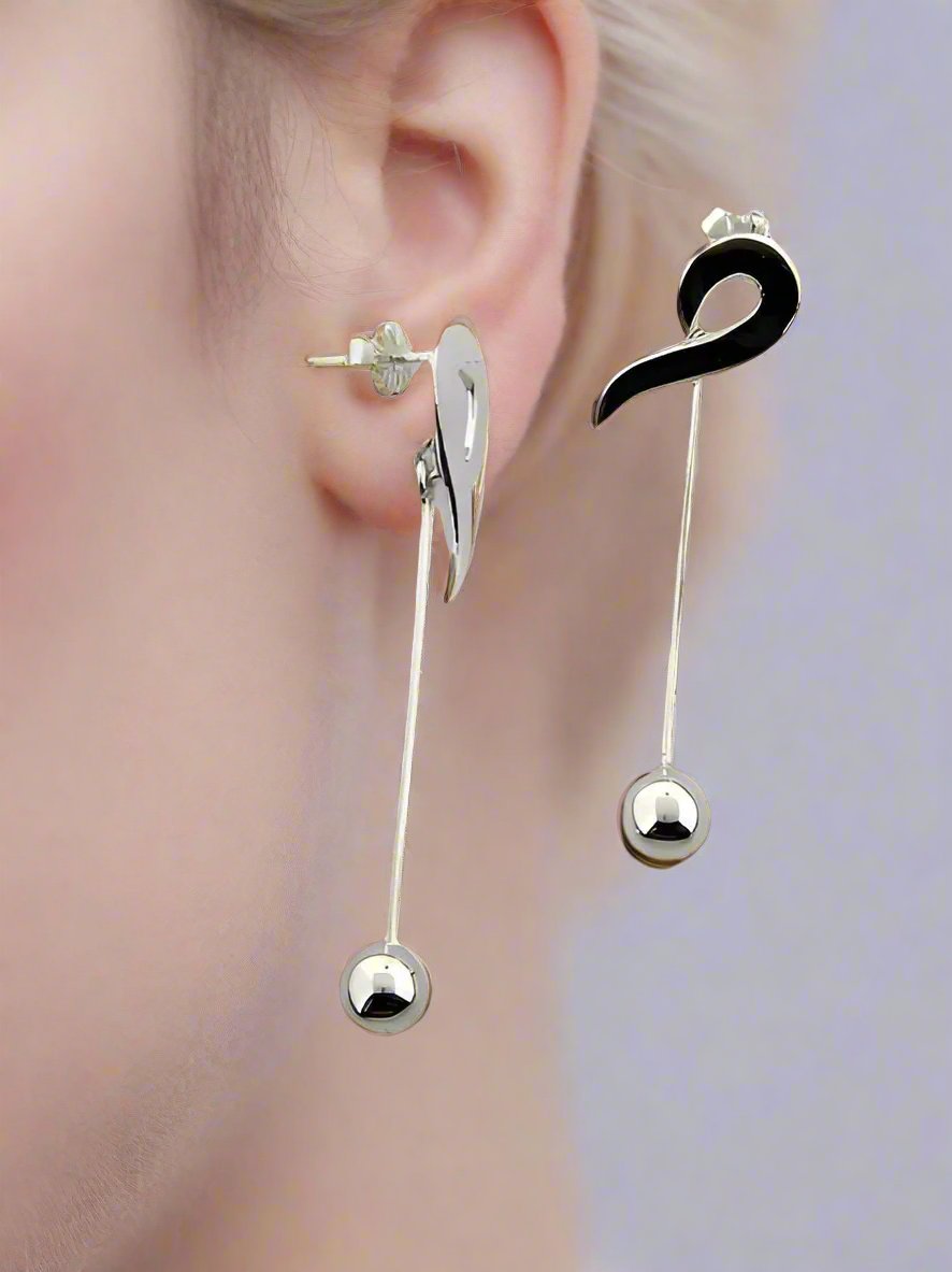 Sterling Silver Smooth Flat Hook Earrings with Stick and Pendant Ball