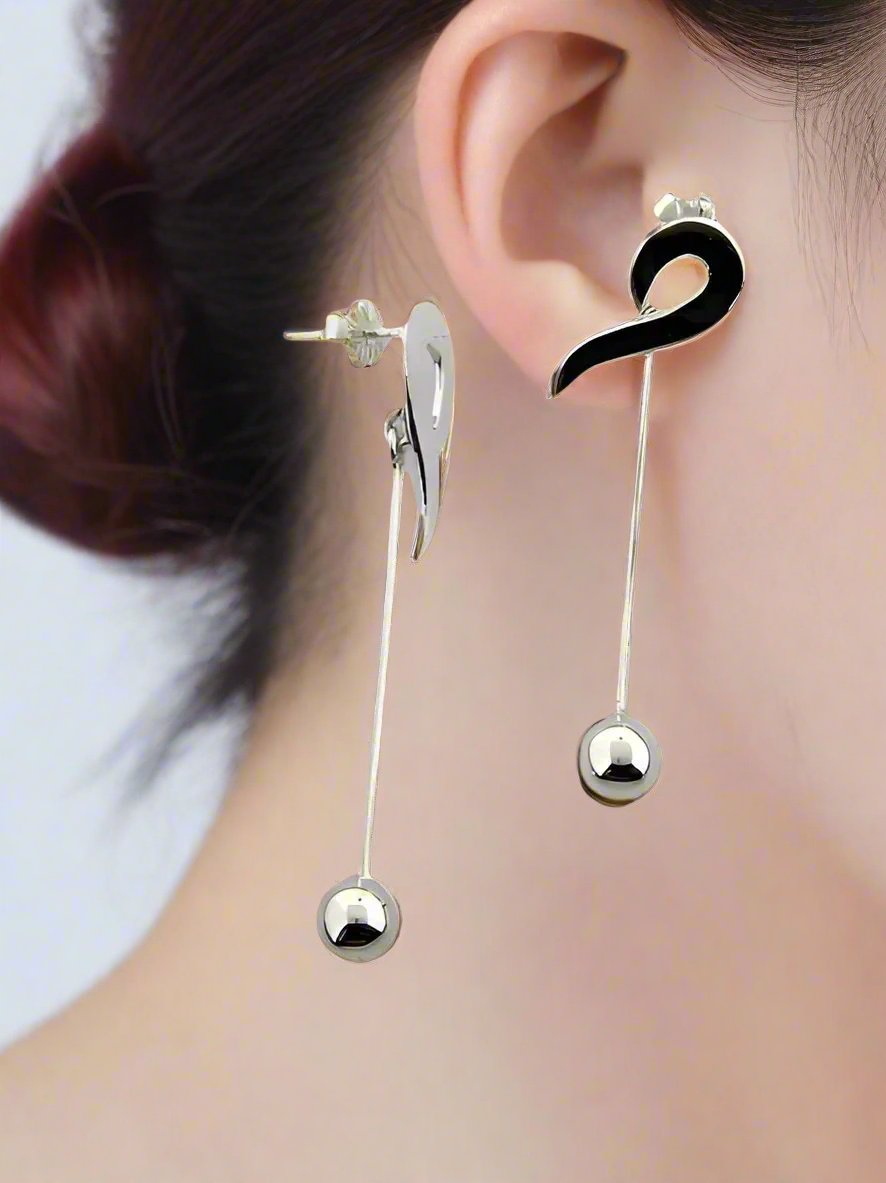 Sterling Silver Smooth Flat Hook Earrings with Stick and Pendant Ball