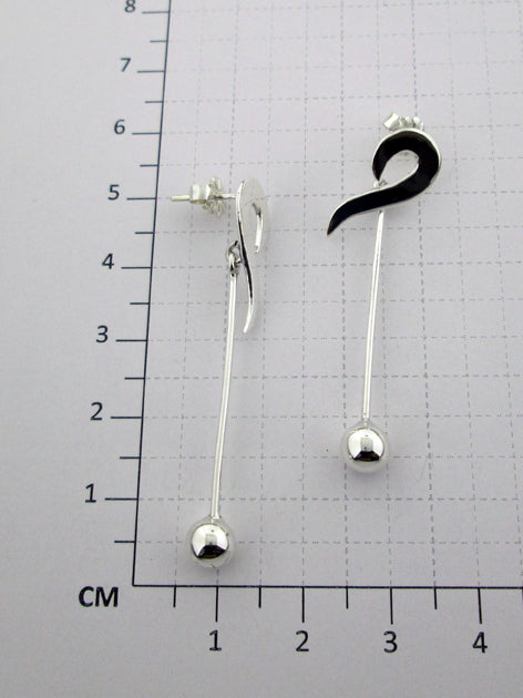 Sterling Silver Smooth Flat Hook Earrings with Stick and Pendant Ball