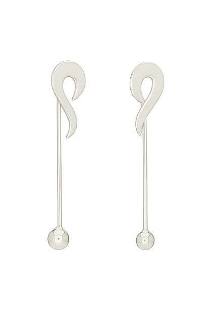 Sterling Silver Smooth Flat Hook Earrings with Stick and Pendant Ball