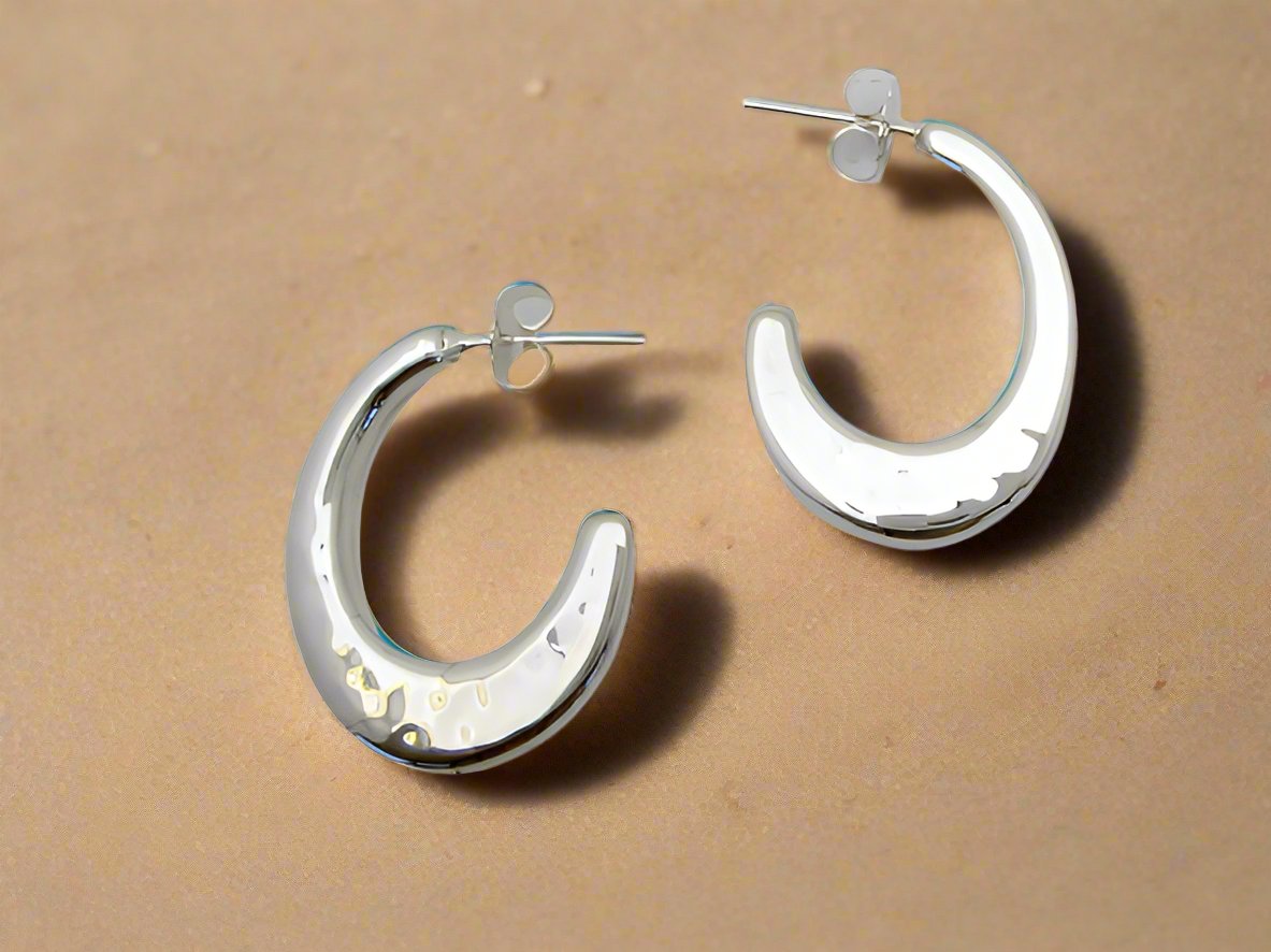 Sterling Silver Hammered "C" Earrings with Post